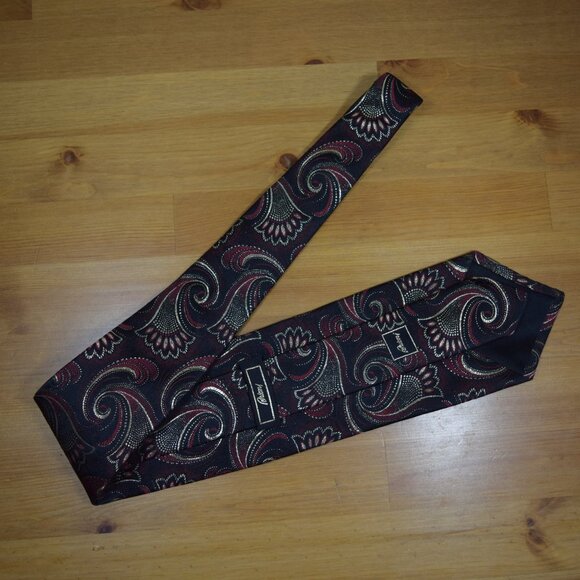 $3999 New Rare Brioni Tie Paisley Black maroon red Handmade Italy 24K Gold Silk - Picture 7 of 16